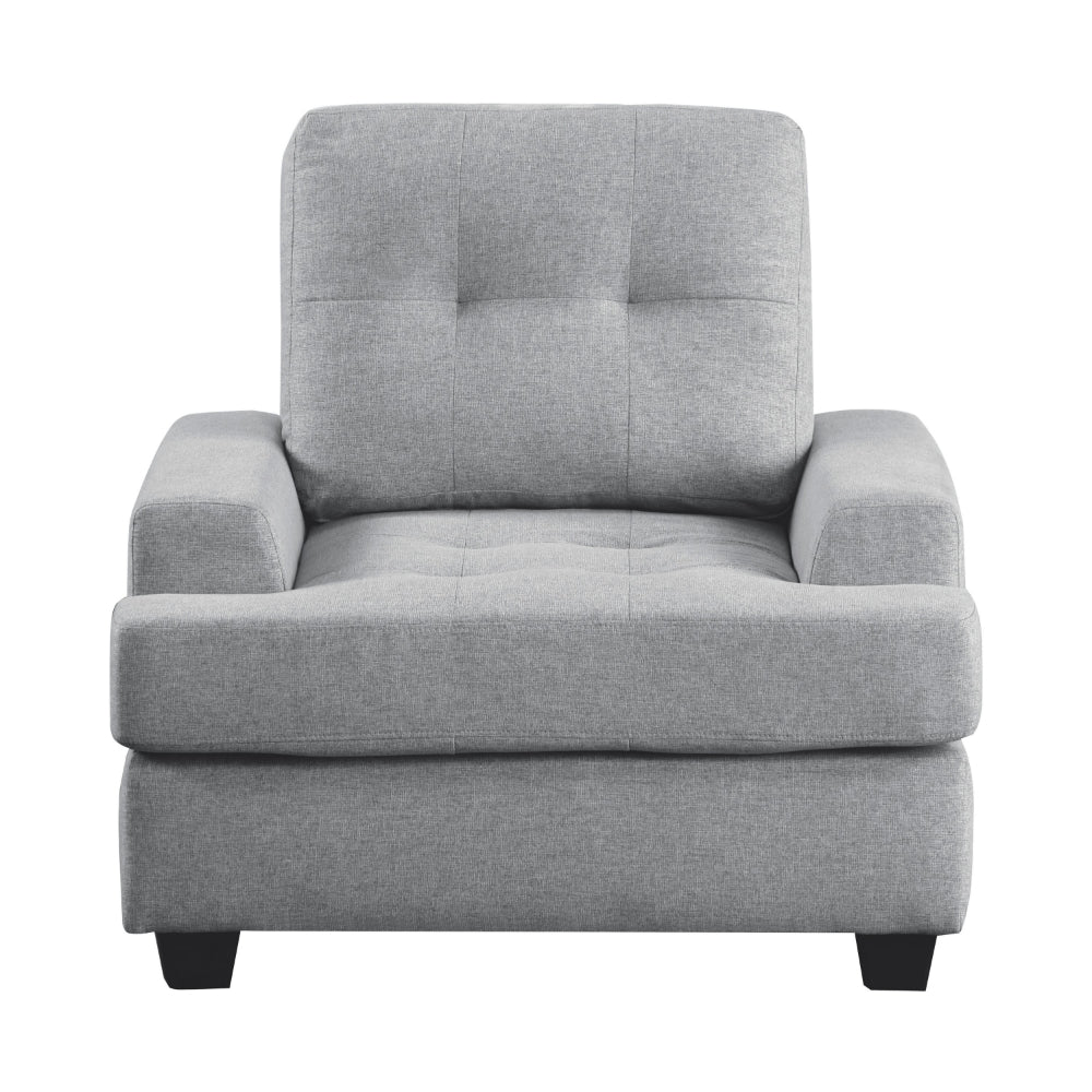 Stan 35 Inch Accent Chair, Gray Tufted Polyester, Soft Cushions, Solid Wood By Casagear Home
