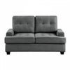 Stan 62 Inch Loveseat, Dark Gray Polyester, Tufting, Cushions, Solid Wood By Casagear Home