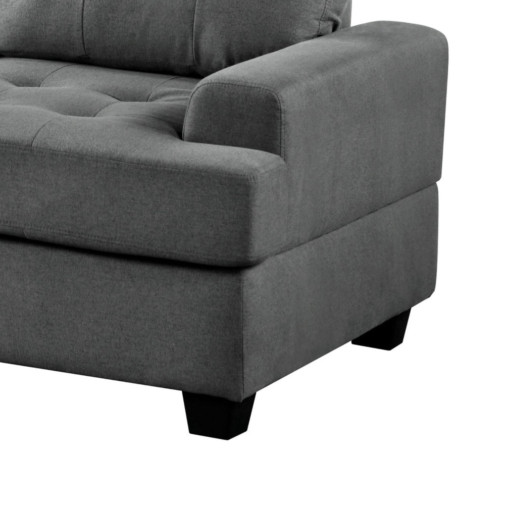 Stan 62 Inch Loveseat, Dark Gray Polyester, Tufting, Cushions, Solid Wood By Casagear Home