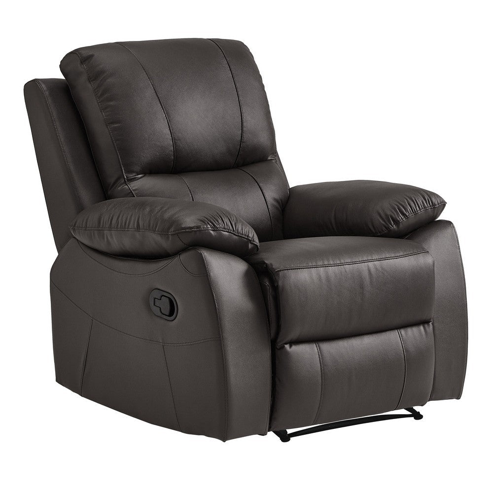 Drake 39 Inch Manual Recliner Chair Soft Brown Faux Leather Solid Wood By Casagear Home BM316040