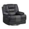 Liam 39 Inch Manual Swivel Glider Recliner Chair, Gray Faux Leather, Wood By Casagear Home