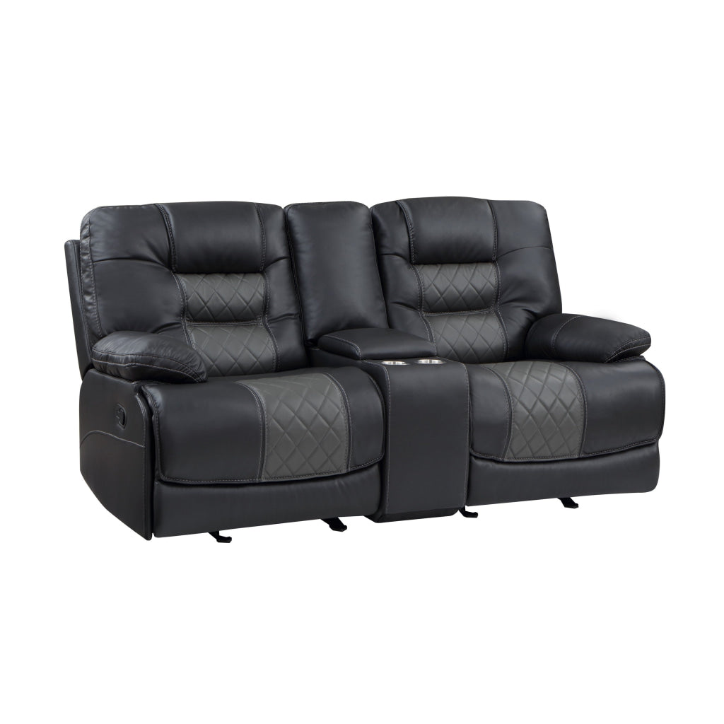 Liam 77 Inch Manual Recliner Loveseat Cupholder Console Gray Faux Leather By Casagear Home BM316042