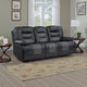 Liam 88 Inch Manual Recliner Sofa, Drop Table Cupholders, Gray Faux Leather By Casagear Home