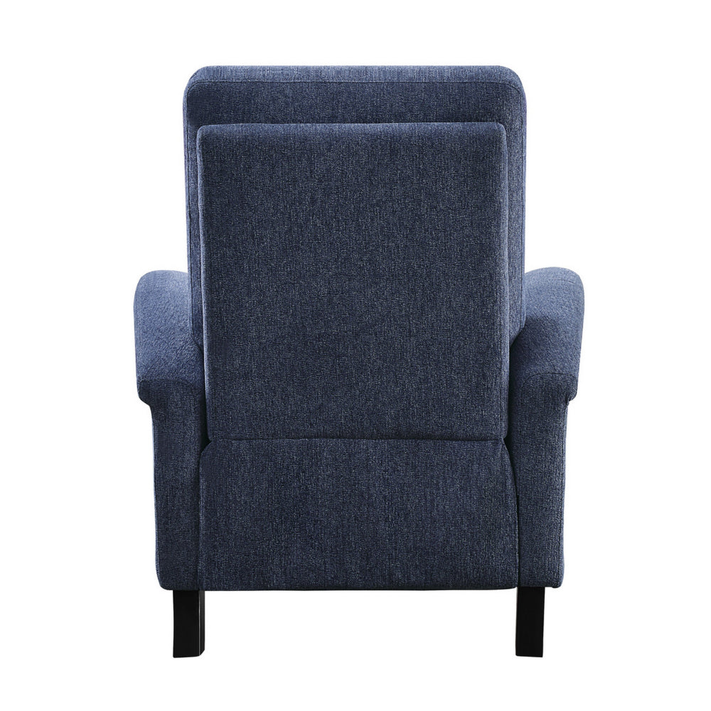 Iser 35 Inch Push Back Manual Recliner Chair, Blue Chenille Solid Wood By Casagear Home