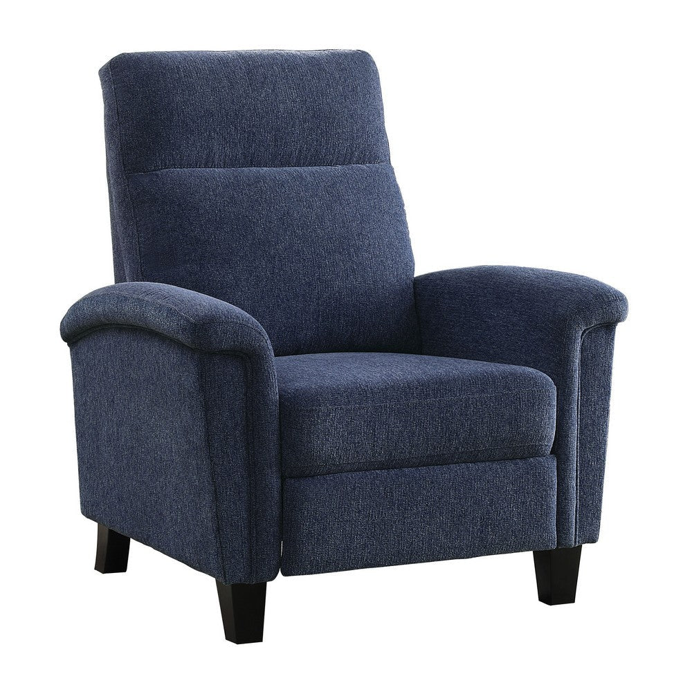 Iser 35 Inch Push Back Manual Recliner Chair Blue Chenille Solid Wood By Casagear Home BM316045