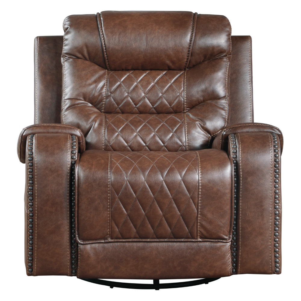 Paul 38 Inch Manual Swivel Glider Recliner Chair, Brown Faux Leather By Casagear Home