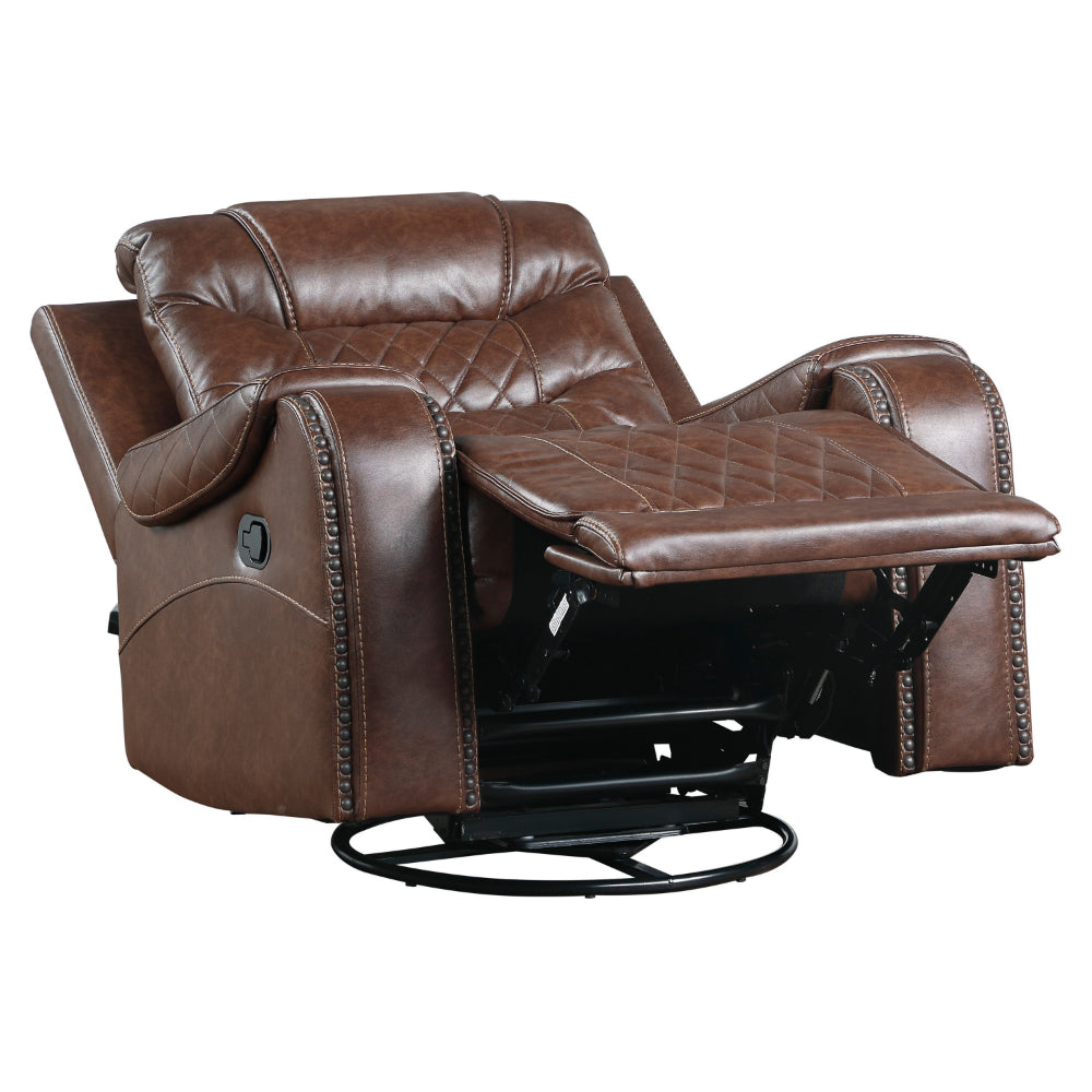 Paul 38 Inch Manual Swivel Glider Recliner Chair, Brown Faux Leather By Casagear Home