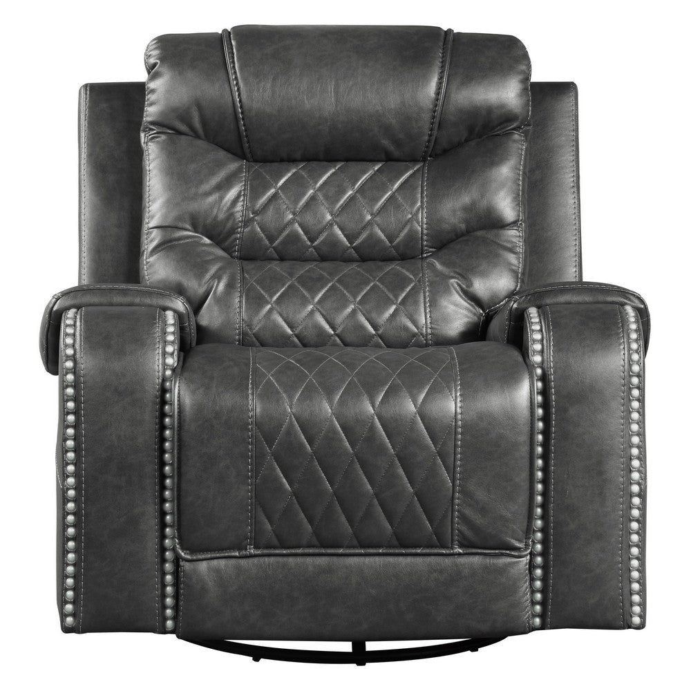 Paul 38 Inch Manual Swivel Glider Recliner Chair Gray Faux Leather By Casagear Home BM316052