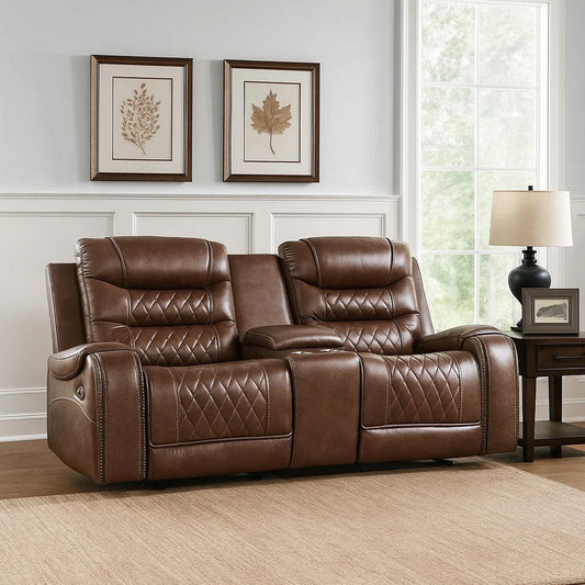 Paul 78 Inch Manual Recliner Loveseat, Cupholder Console Brown Faux Leather By Casagear Home
