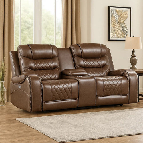 Paul 78 Inch Power Recliner Loveseat, Cupholder Console, Brown Faux Leather By Casagear Home