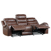 Paul 87 Inch Manual Recliner Sofa Drop Table Cupholders Brown Faux Leather By Casagear Home BM316058