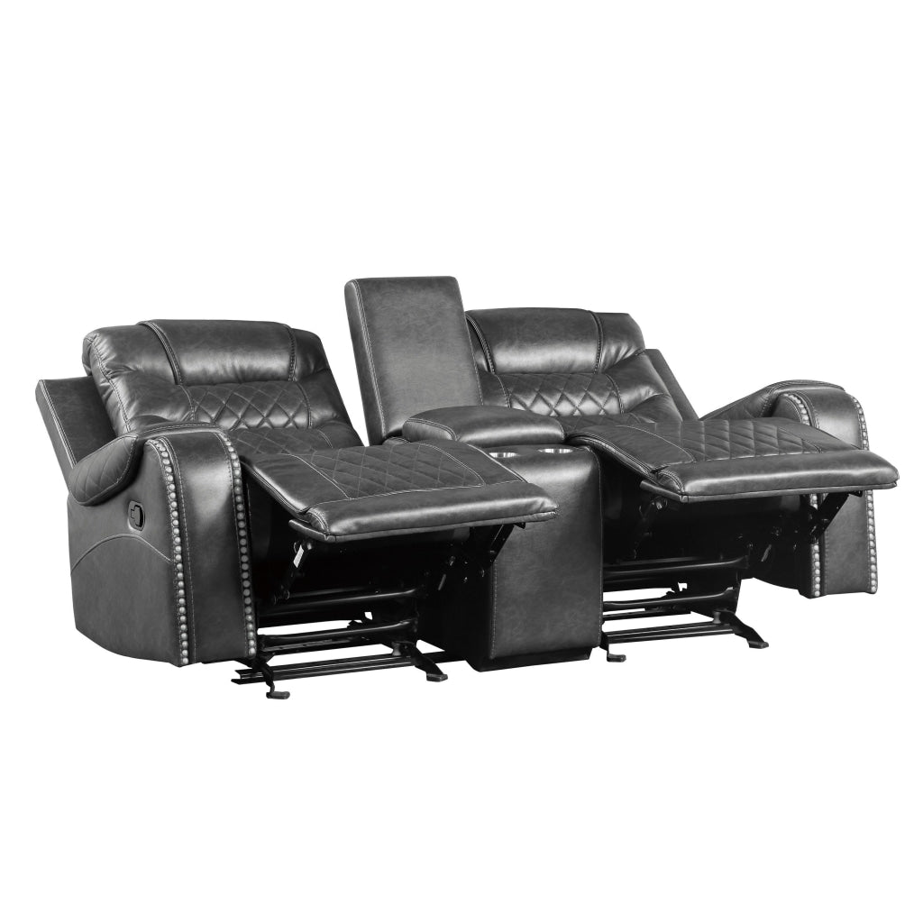 Paul 78 Inch Manual Recliner Loveseat Cupholder Console Gray Faux Leather By Casagear Home BM316061