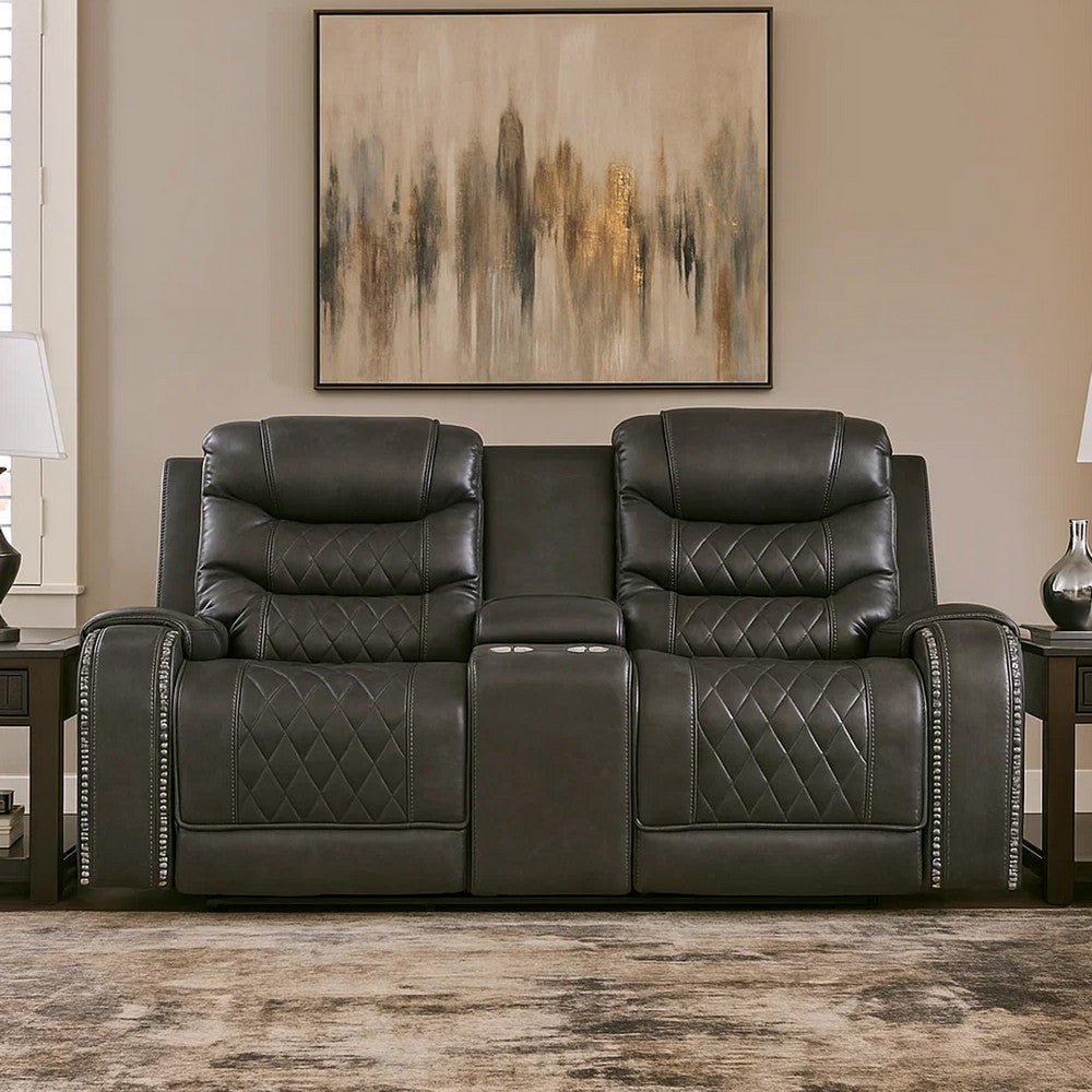 Paul 78 Inch Manual Recliner Loveseat, Cupholder Console Gray Faux Leather By Casagear Home