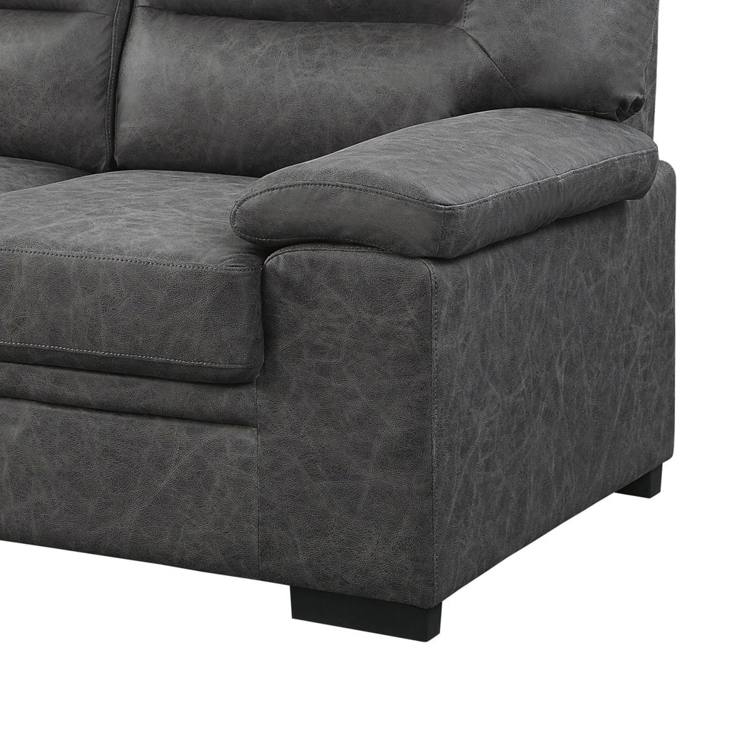 Gian 83 Inch Sofa Dark Gray Microfiber Pillow Top Armrests Solid Wood By Casagear Home BM316064