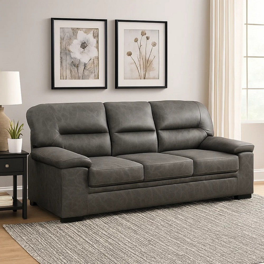 Gian 83 Inch Sofa, Dark Gray, Microfiber, Pillow Top Armrests, Solid Wood By Casagear Home