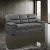 Gian 83 Inch Sofa Dark Gray Microfiber Pillow Top Armrests Solid Wood By Casagear Home BM316064