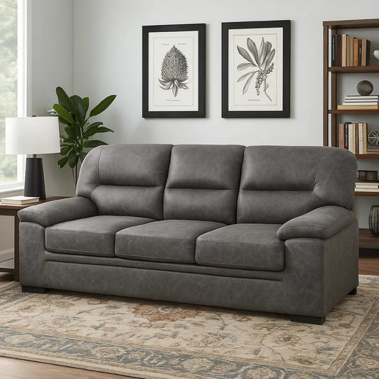 Gian 83 Inch Sofa, Dark Gray, Microfiber, Pillow Top Armrests, Solid Wood By Casagear Home