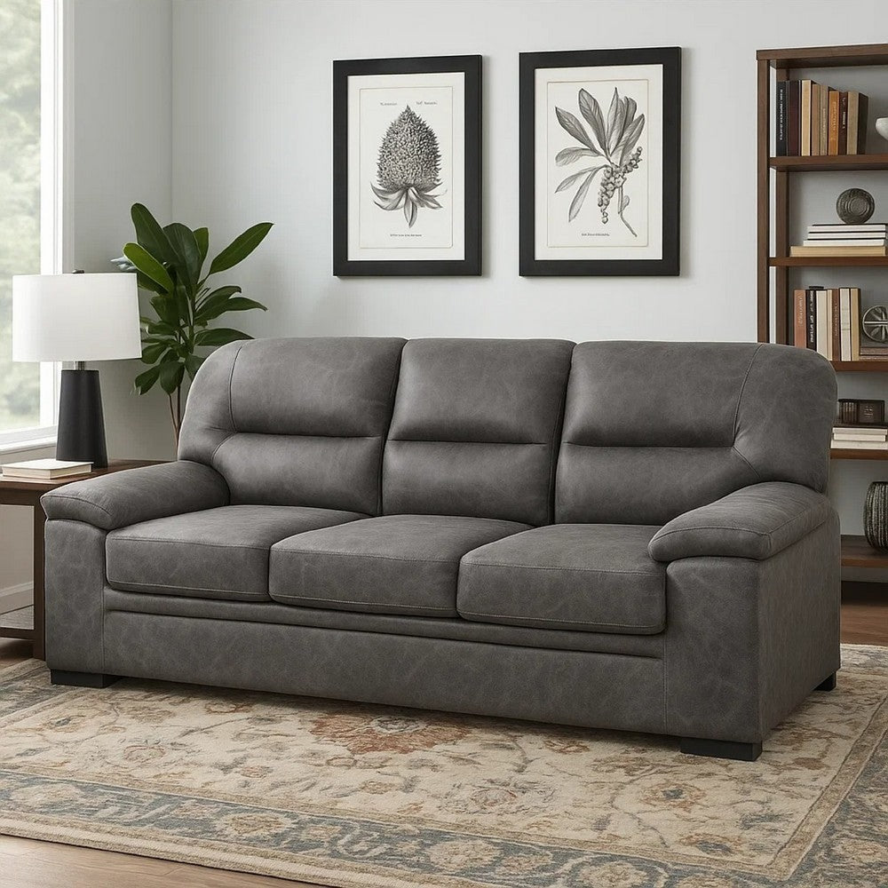 Gian 83 Inch Sofa, Dark Gray, Microfiber, Pillow Top Armrests, Solid Wood By Casagear Home