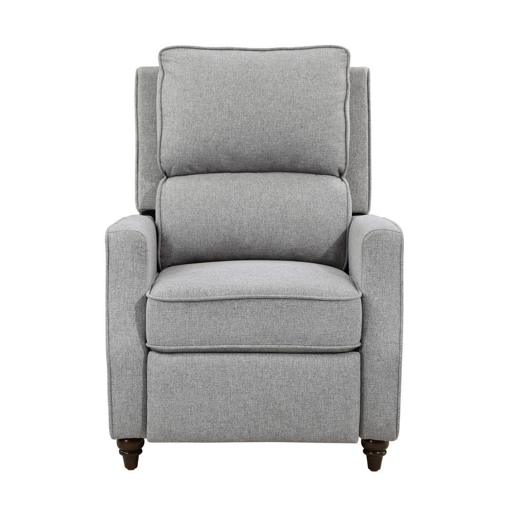 Isac 37 Inch Push Back Recliner Chair Gray Polyester Brown Solid Wood By Casagear Home BM316067