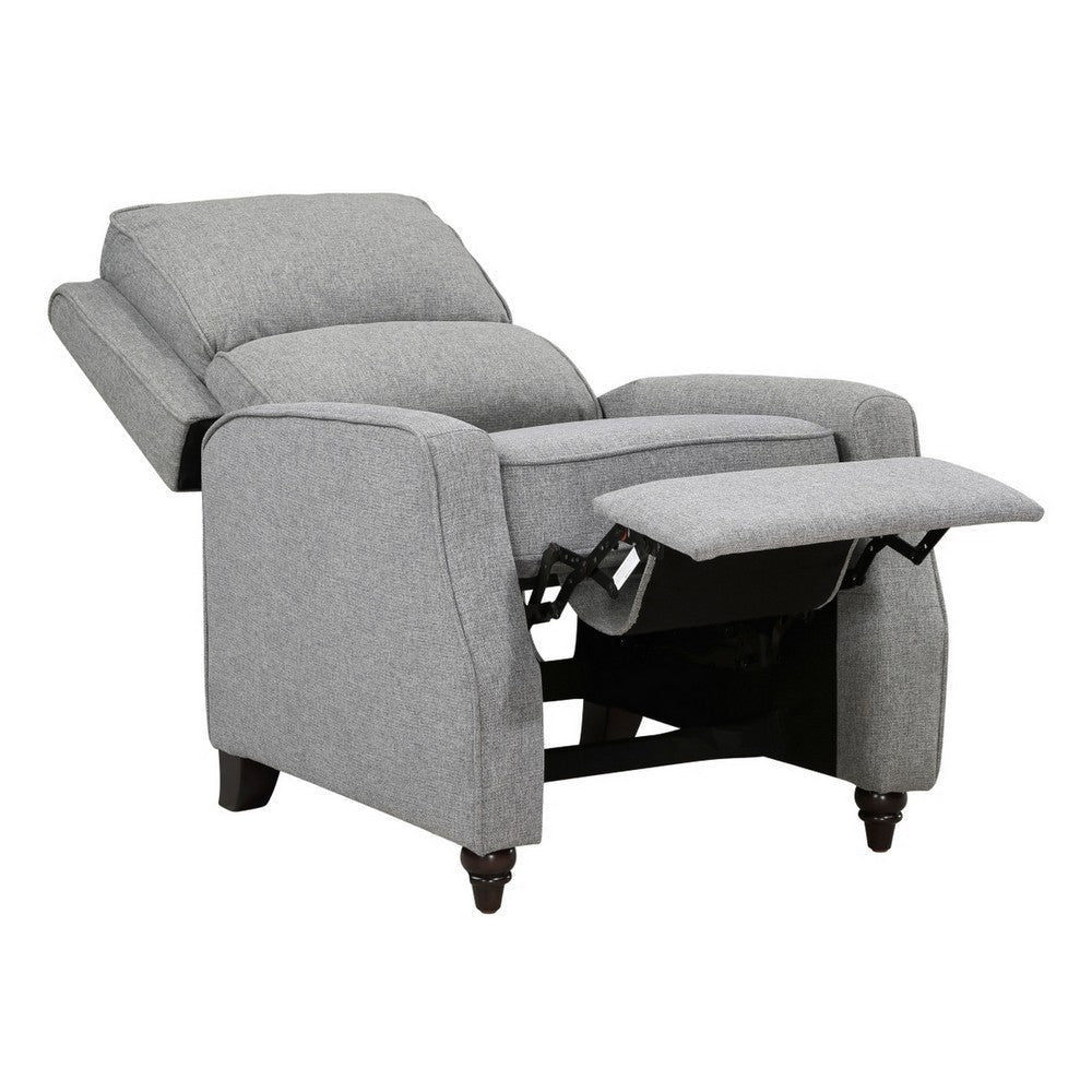 Isac 37 Inch Push Back Recliner Chair Gray Polyester Brown Solid Wood By Casagear Home BM316067