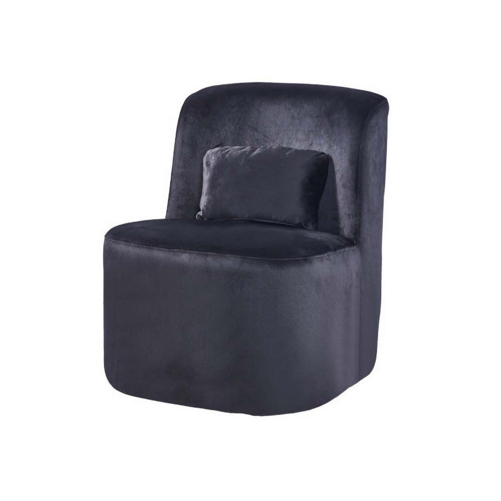 Suma 25 Inch Slipper Accent Chair with Pillow Black Velvet Upholstery By Casagear Home BM316070