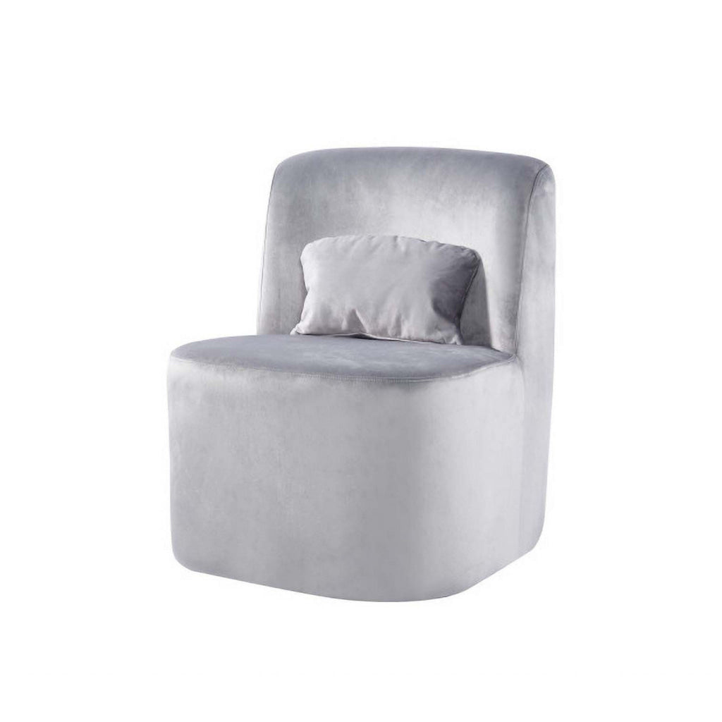 Suma 25 Inch Slipper Accent Chair with Pillow Gray Velvet Upholstery By Casagear Home BM316071