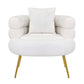 Lisa 34 Inch Accent Chair Barrel Shaped Soft Ivory Teddy Upholstery Gold By Casagear Home BM316072