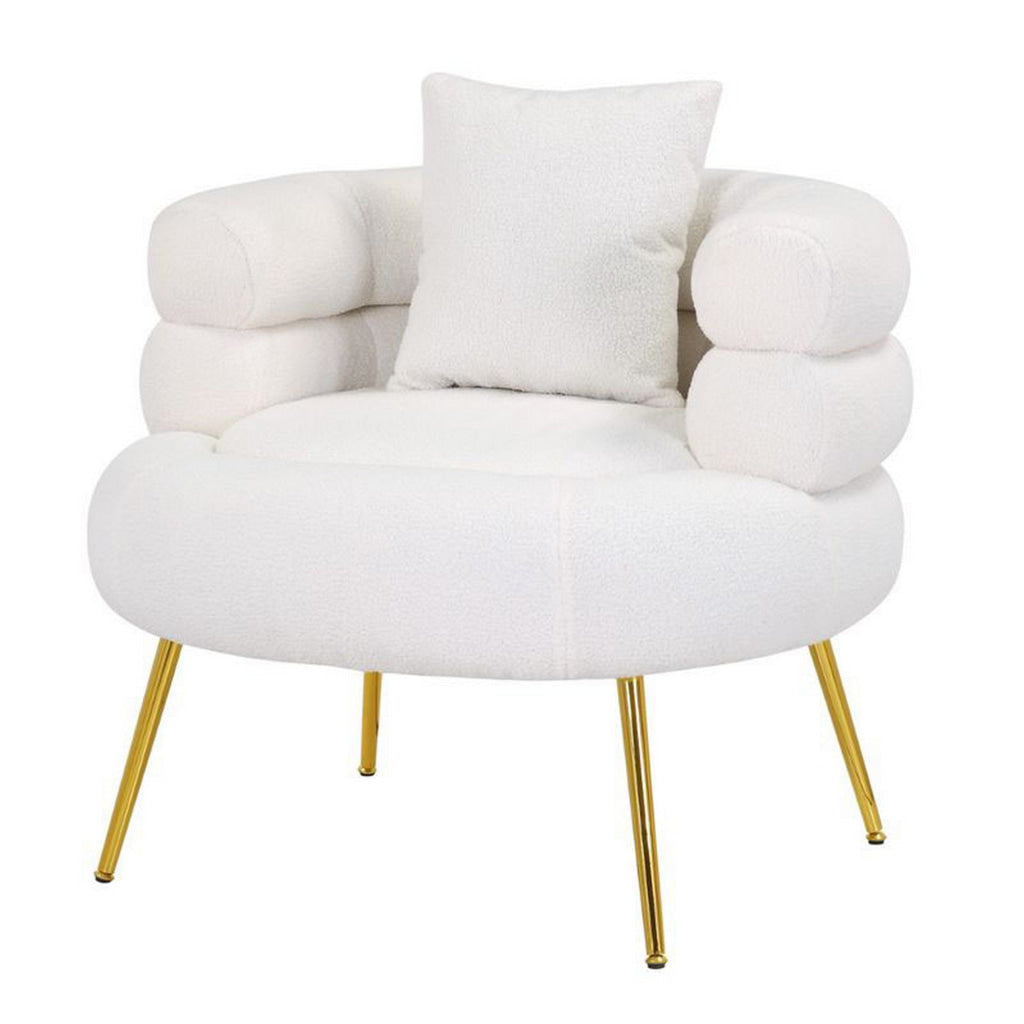 Lisa 34 Inch Accent Chair Barrel Shaped Soft Ivory Teddy Upholstery Gold By Casagear Home BM316072