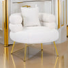 Lisa 34 Inch Accent Chair Barrel Shaped Soft Ivory Teddy Upholstery Gold By Casagear Home BM316072