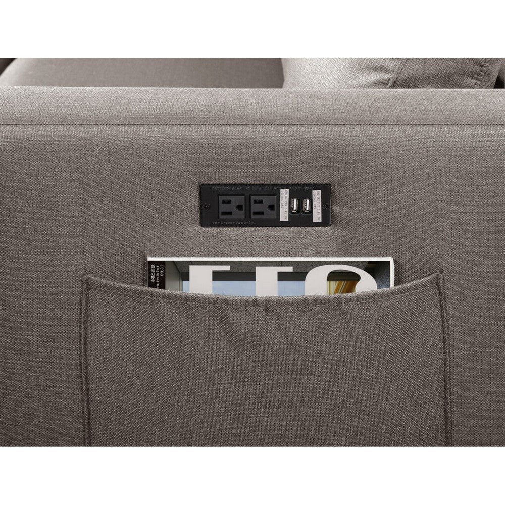 Ifo 84 Inch Plush Sofa with Reversible Chaise Ottoman USB Stone Gray By Casagear Home