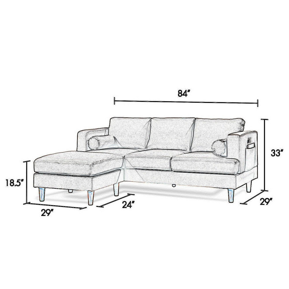 Ifo 84 Inch Plush Sofa with Reversible Chaise Ottoman USB Stone Gray By Casagear Home BM316081