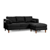 Ifo 84 Inch Sofa with Reversible Chaise Ottoman, USB, Classic Black Velvet By Casagear Home