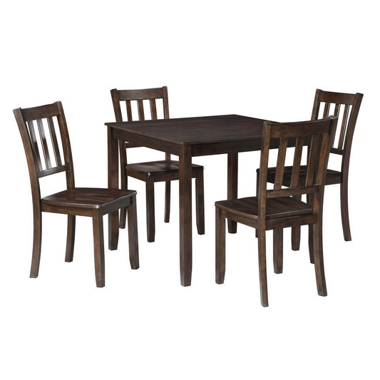5 Piece Dining Table and Chairs Set, Rectangular, Slatted, Cherry Brown By Casagear Home