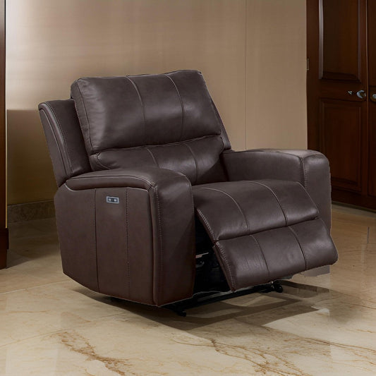 Elle 37 Inch Glider Chair, Manual Recliner, Cushioned, Brown Faux Leather By Casagear Home