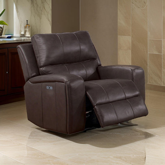 Elle 37 Inch Glider Chair Power Recliner Cushioned Brown Faux Leather By Casagear Home BM316090