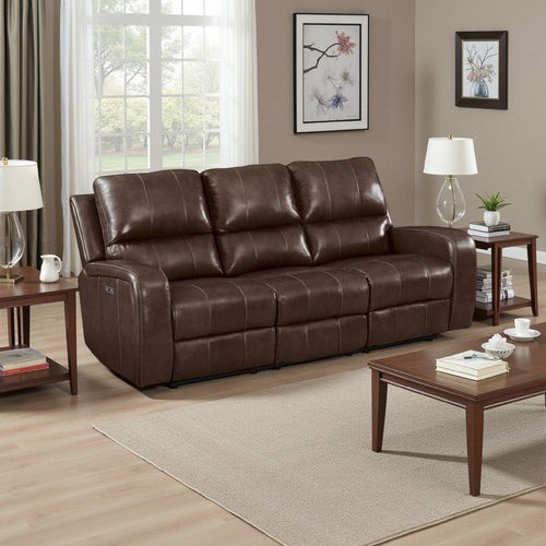 Elle 82 Inch Sofa, Dual Manual Recliner, Cushioned Seat, Brown Real Leather By Casagear Home