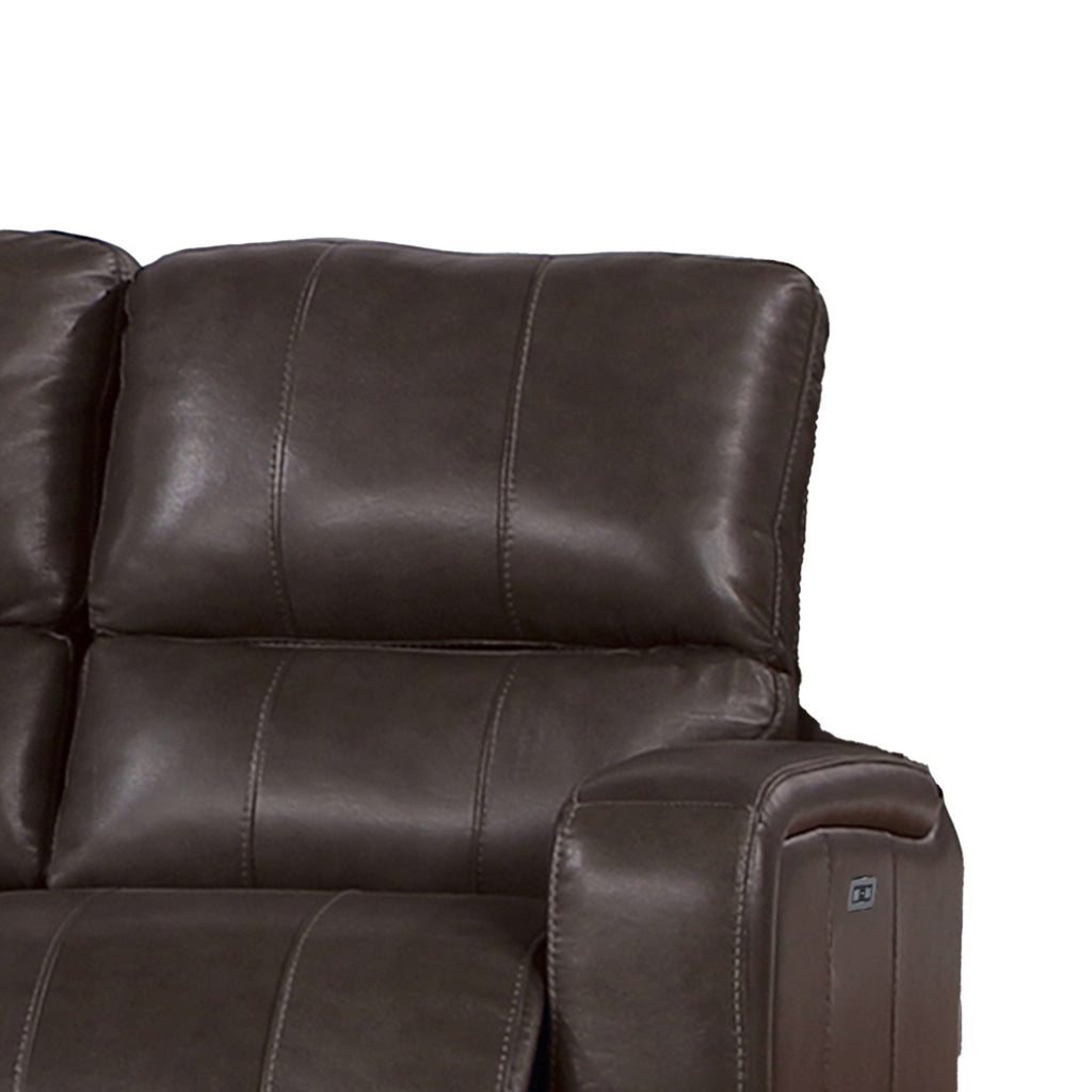 Elle 82 Inch Sofa Power Recliner Cushioned Seating Brown Real Leather By Casagear Home BM316094