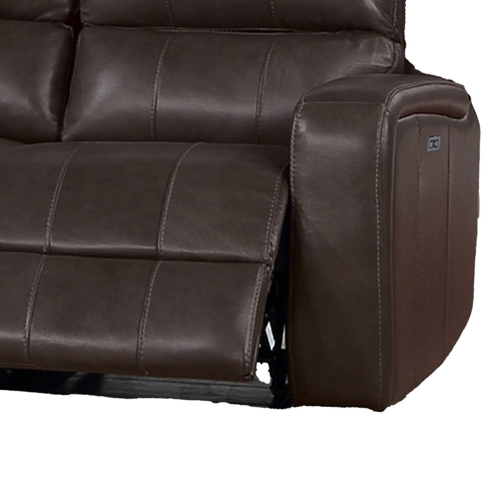 Elle 82 Inch Sofa Power Recliner Cushioned Seating Brown Real Leather By Casagear Home BM316094