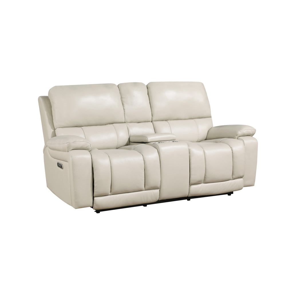 Noir 74 Inch Console Loveseat Power Recliner Cupholders Cream Real Leather By Casagear Home BM316100