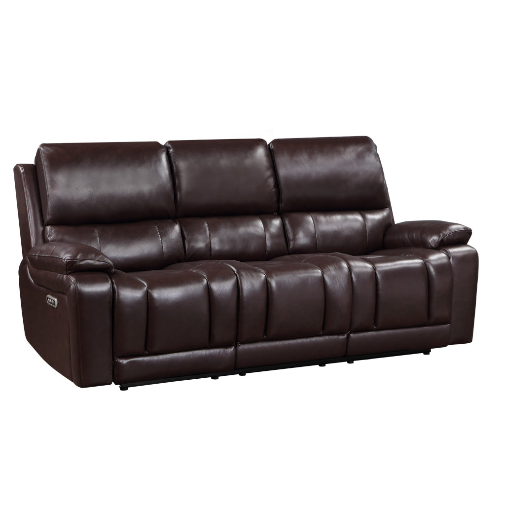 Noir 85 Inch Sofa Power Recliner Cushioned Seat Brown Real Leather By Casagear Home BM316101