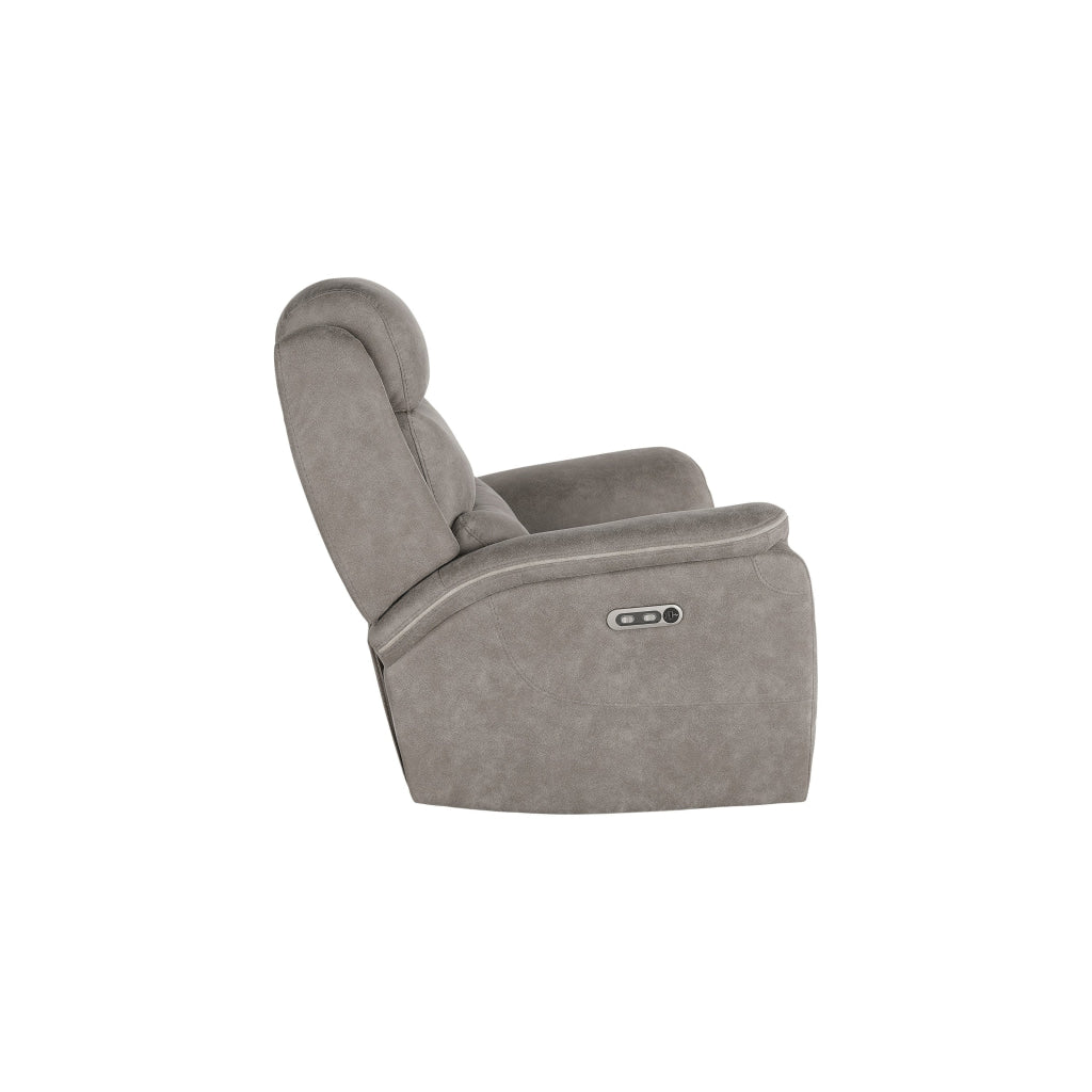 Folu 41 Inch Glider Chair Power Recliner Cushioned Gray Faux Leather By Casagear Home BM316110