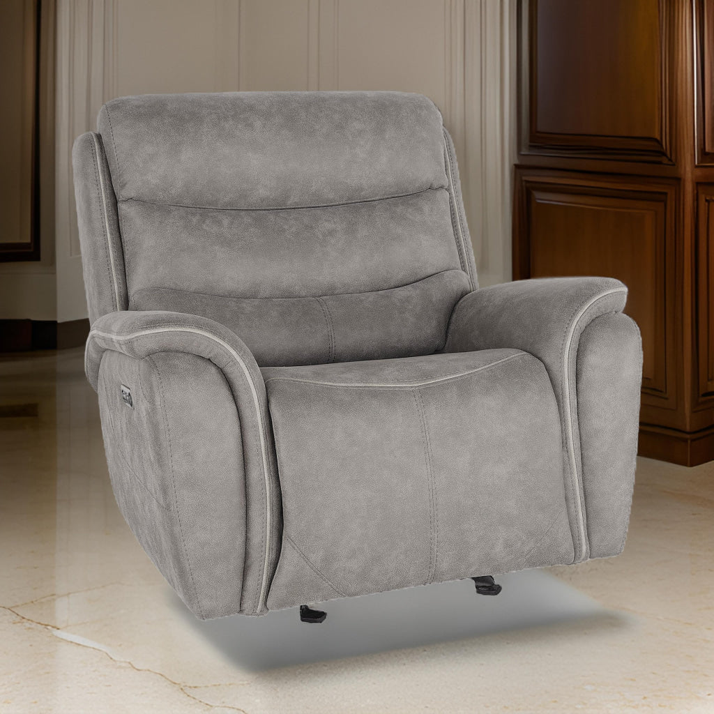 Folu 41 Inch Glider Chair Power Recliner Cushioned Gray Faux Leather By Casagear Home BM316110