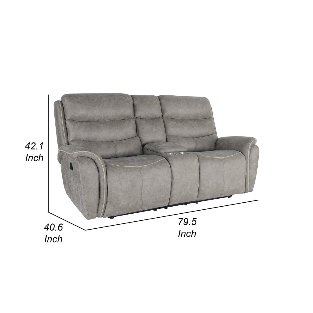 Folu 80 Inch Console Loveseat Dual Manual Recliner Gray Faux Leather By Casagear Home BM316111