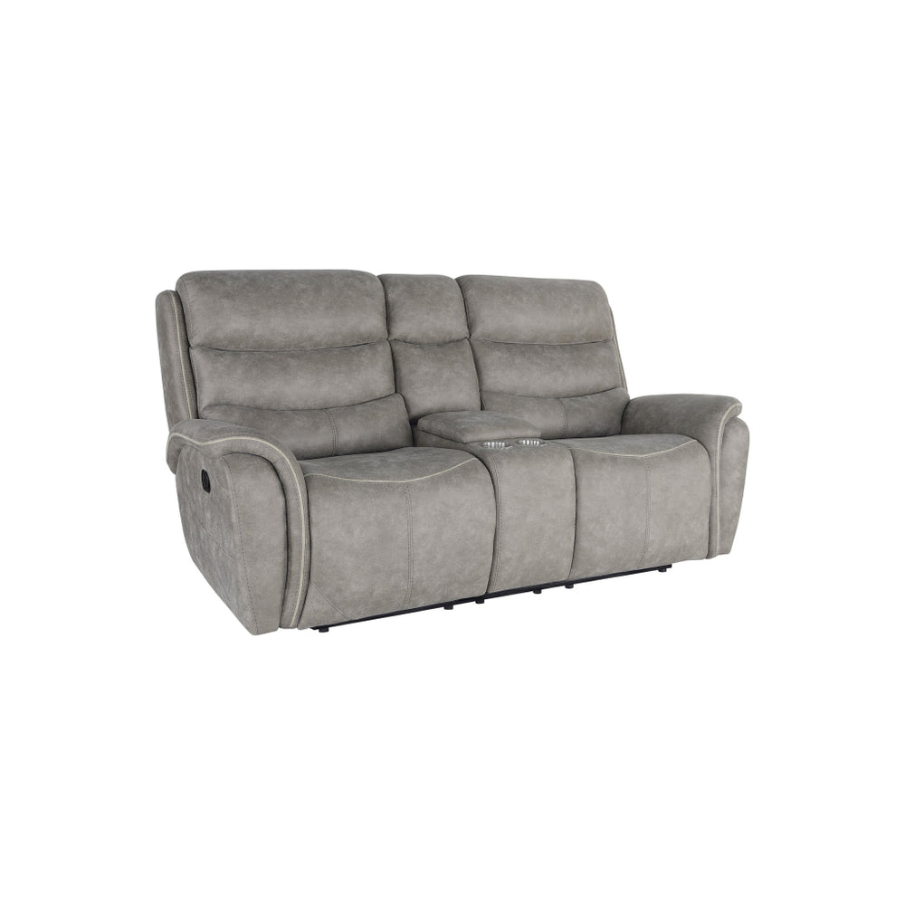 Folu 80 Inch Console Loveseat, Dual Manual Recliner, Gray Faux Leather By Casagear Home