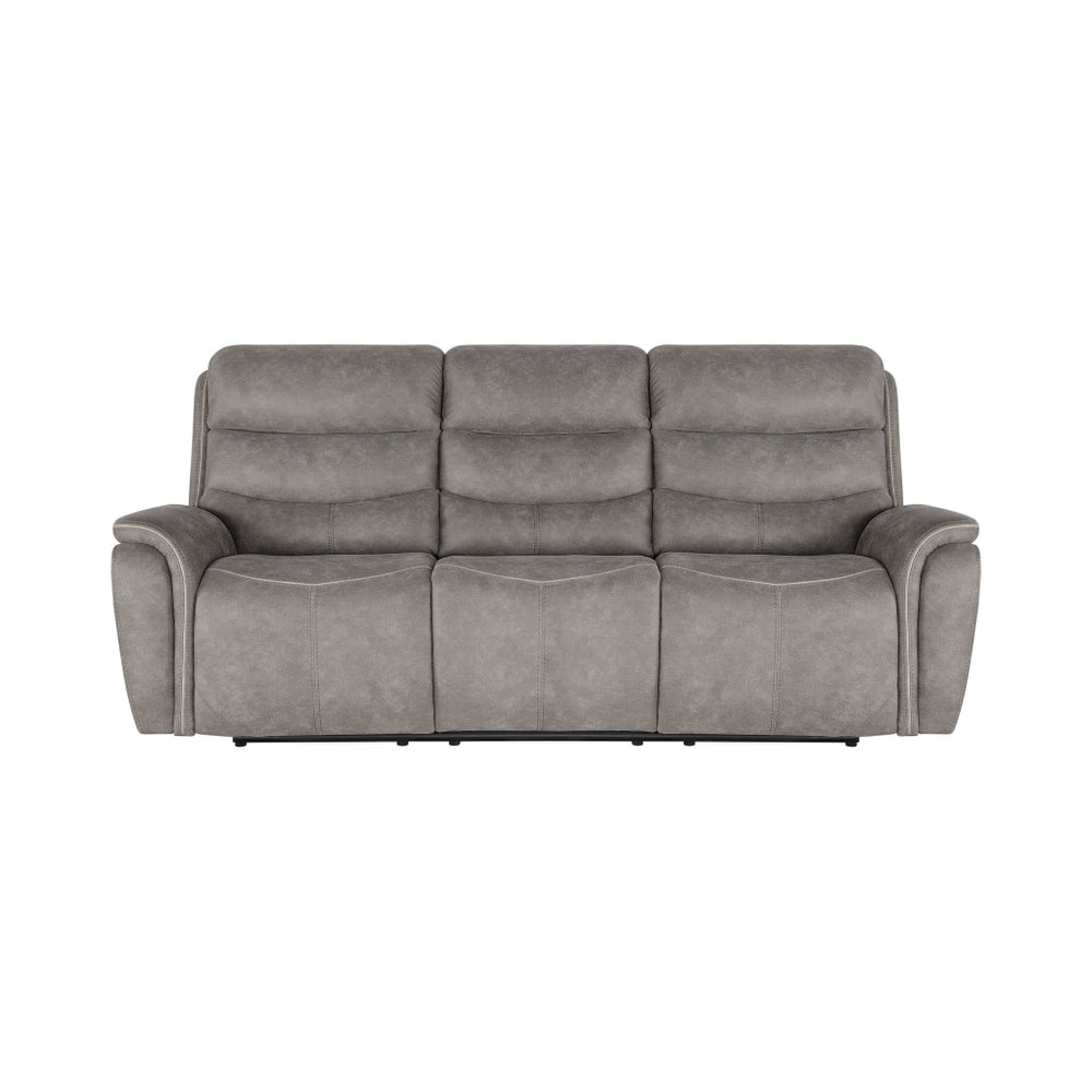 Folu 91 Inch Sofa Dual Manual Recliner Cushioned Seat Gray Faux Leather By Casagear Home BM316112