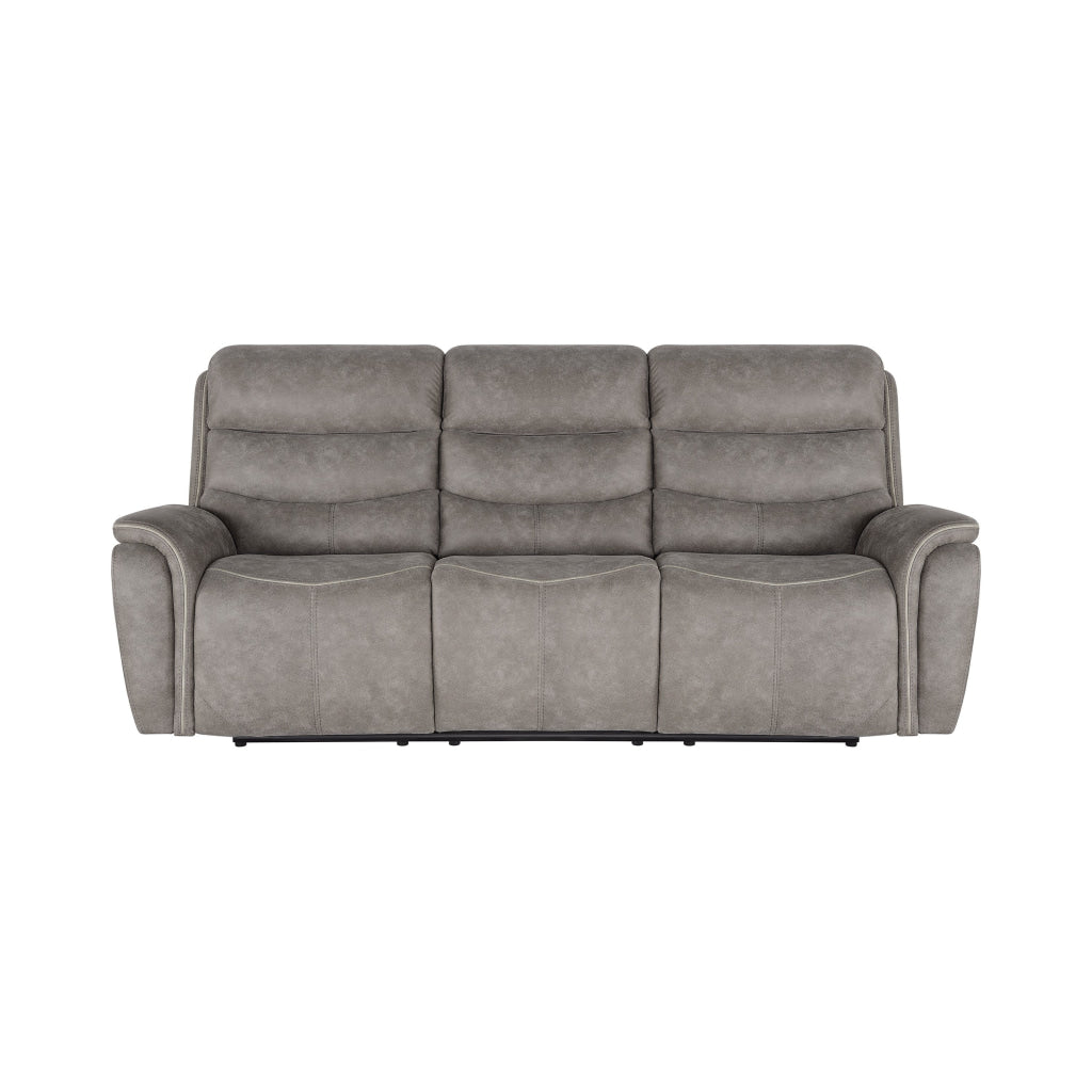 Folu 91 Inch Sofa Dual Manual Recliner Cushioned Seat Gray Faux Leather By Casagear Home BM316112