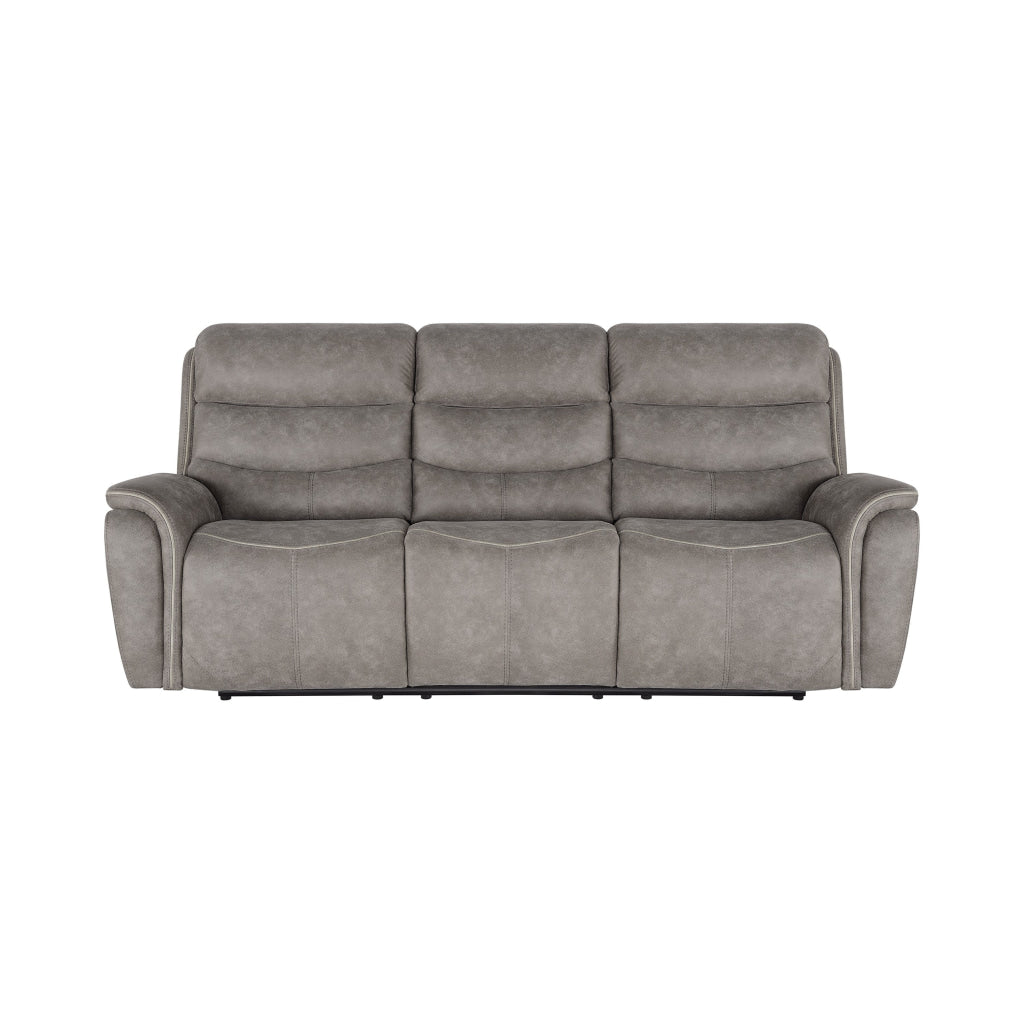 Folu 91 Inch Sofa Dual Manual Recliner Cushioned Seat Gray Faux Leather By Casagear Home BM316112