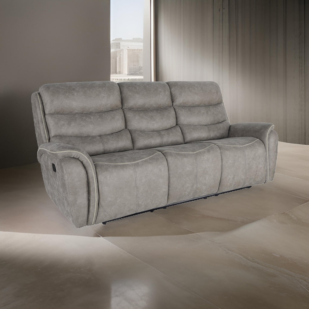 Folu 91 Inch Sofa, Dual Manual Recliner, Cushioned Seat, Gray Faux Leather By Casagear Home