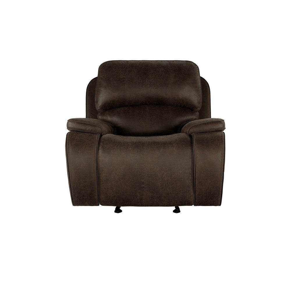 Talo 42 Inch Glider Chair Manual Recliner Cushioned Brown Faux Leather By Casagear Home BM316113