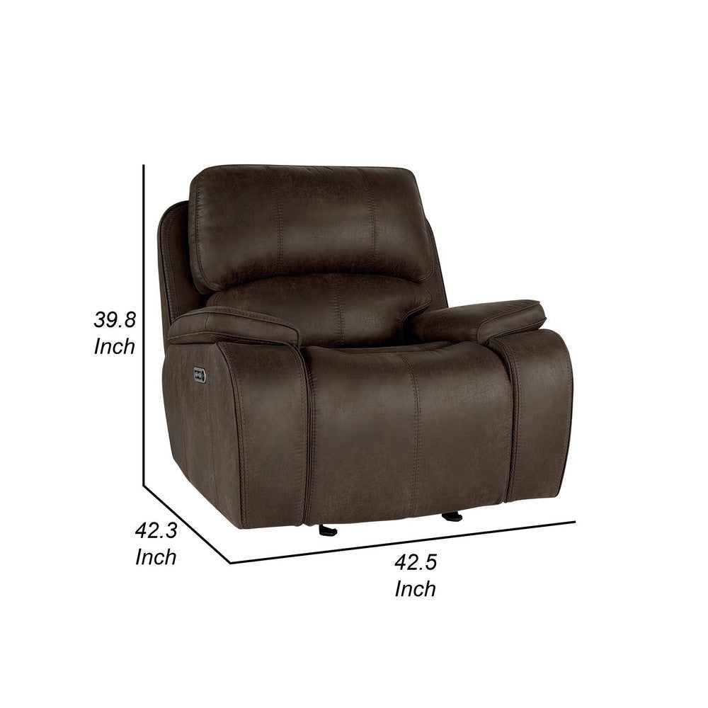 Talo 42 Inch Glider Chair Power Recliner USB C Port Brown Faux Leather By Casagear Home BM316114